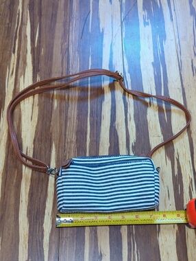 Striped Navy & White Crossbody Bag with Brown Adjustable Strap